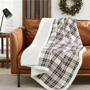 Eddie Bauer Brown and White Plaid Throw